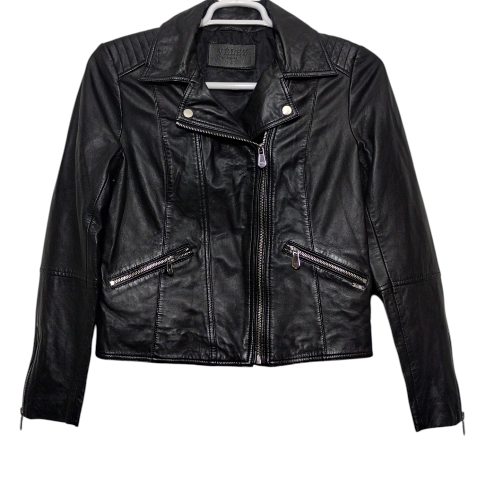 Velez Leather Jacket Women's L Classic Moto Full Zip Grunge